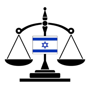 Logo du cabinet avocat israel expert avec balance de la justice et drapeau israélien